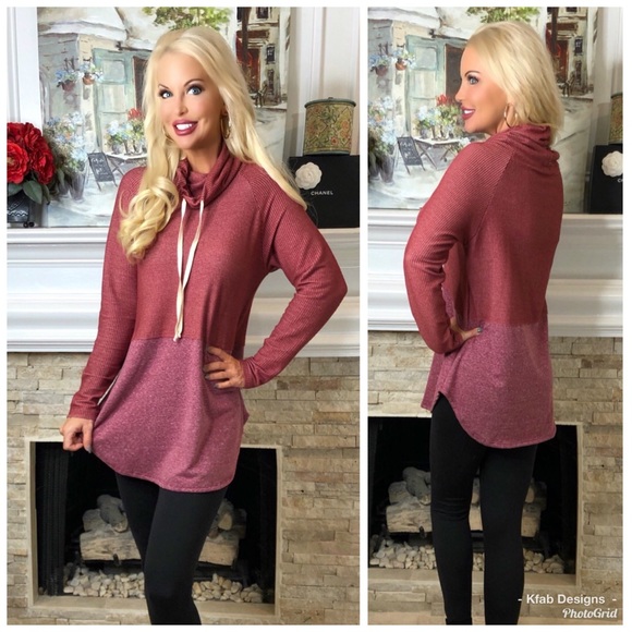 🥰LAST 1! Brick Two Tone Cowl Neck Oversized Tunic - Picture 2 of 6